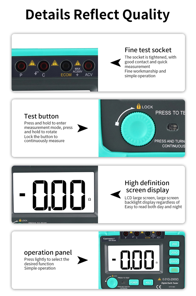 kaemesau AC 200V Grounding Resistance Tester Megohmmeter Measuring Circuit Resistance Tester Earth Resistance Tester GR20A