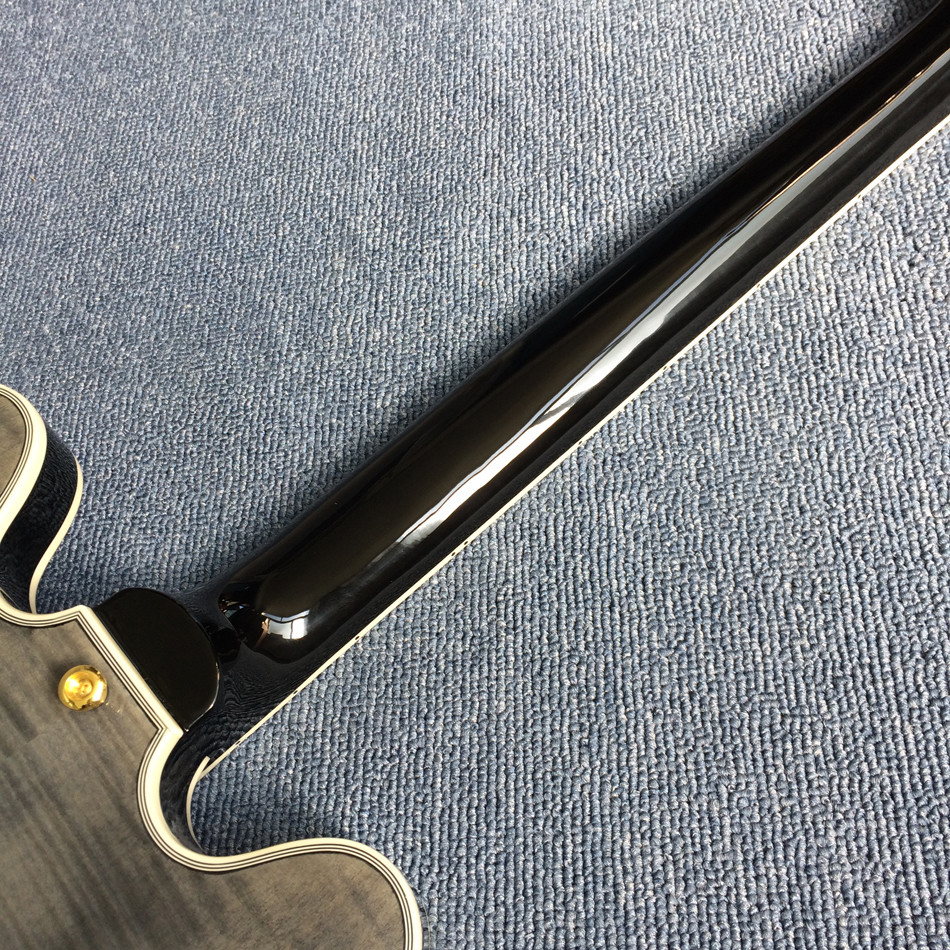 Hollow body jazz electric guitar,Guitar Quilted Maple Trans-gray burst color,Ebony Fingerboard
