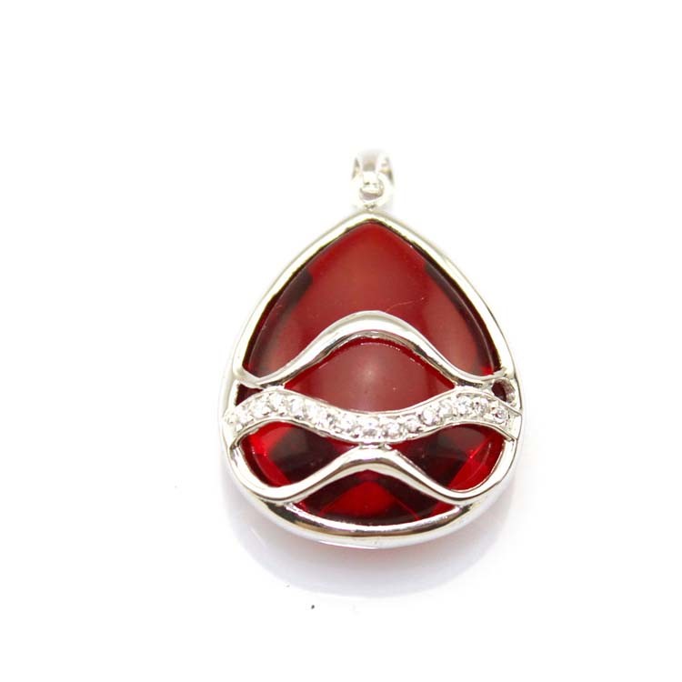 Women Jewelry 925 Silver Red Agate Cubic Zirconia Pendant Necklace (KP02)