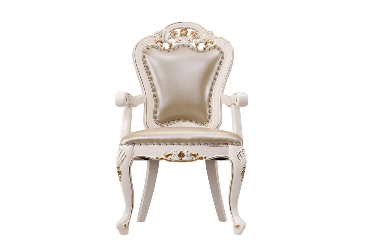 Luxury Chairs of Ivory White in wooden for Dining room Furniture sets Armchair by Leather upholstered Classic design