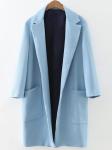 fashion lapel collar long sleeve cotton+polyester ladies coat