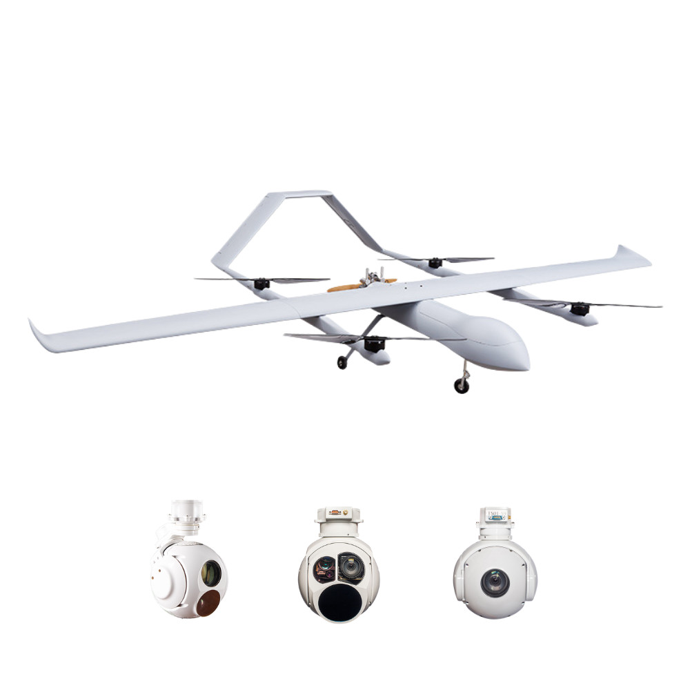 6/12/24 Hours Oil Electric Hybrid VTOL Fixed Wing Security UAV With Thermal Camera Pod HX4HFW460