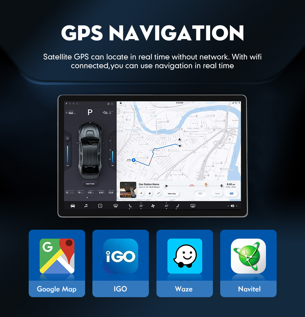 8 128GB 8 Core Car Screen Android Dsp Rds Navigation System with Cooling Fan and Car Audio GPS