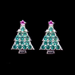 China Christmas Holiday Gift 925 Sterling Silver Jewelry / Tree Colot Cz Green And Pink Earrings wholesale