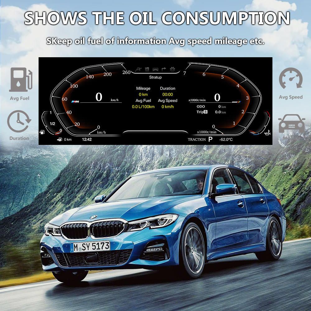 Viknav For BMW 3 Series E90 (2004-2010) 12.3 inch Upgraded LCD Cluster Panel Smart Dashboard Speedometer Display