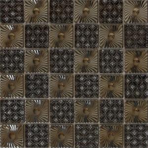 China Metal pattern ceramic backup blend glass mosaic tile wholesale