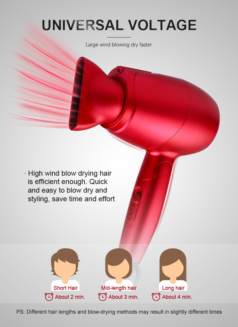 Dual Voltage 110-240V Hair Blow Dryer Travel With Folding Handle