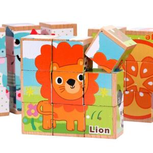 China 3D Wooden Building Blocks Educational Six Sided Cubes For Children wholesale