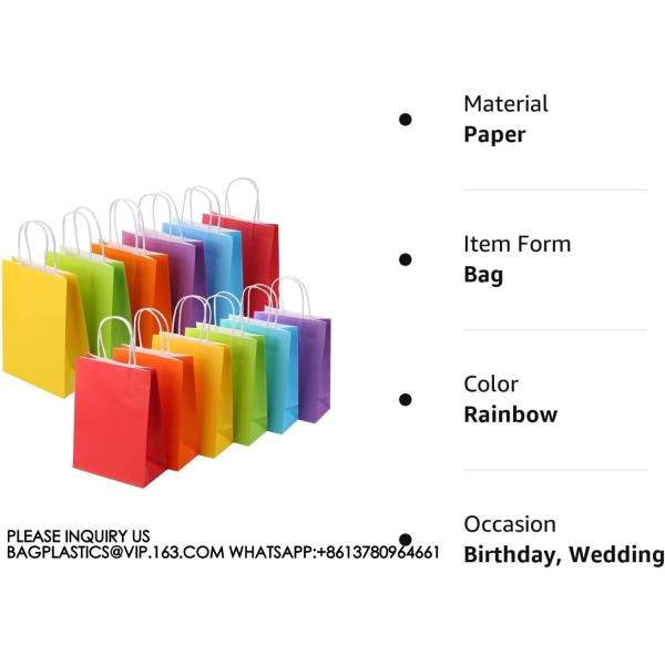 Recyclable, Sustainable, Paper Bag, Kraft Bag Kraft Paper Party Favor Gift Bags With Handle Assorted Colors Rainbow