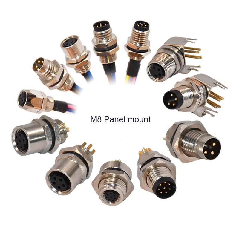 3 4 5 6 8 12pins M8 Panel Mount Waterproof Connector Connector With PCB Solder Tail
