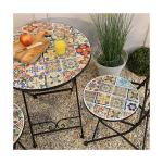 AJUNION 3pcs Outdoor Bistro Metal Table Chair Set Antique Mosaic Ceramic for