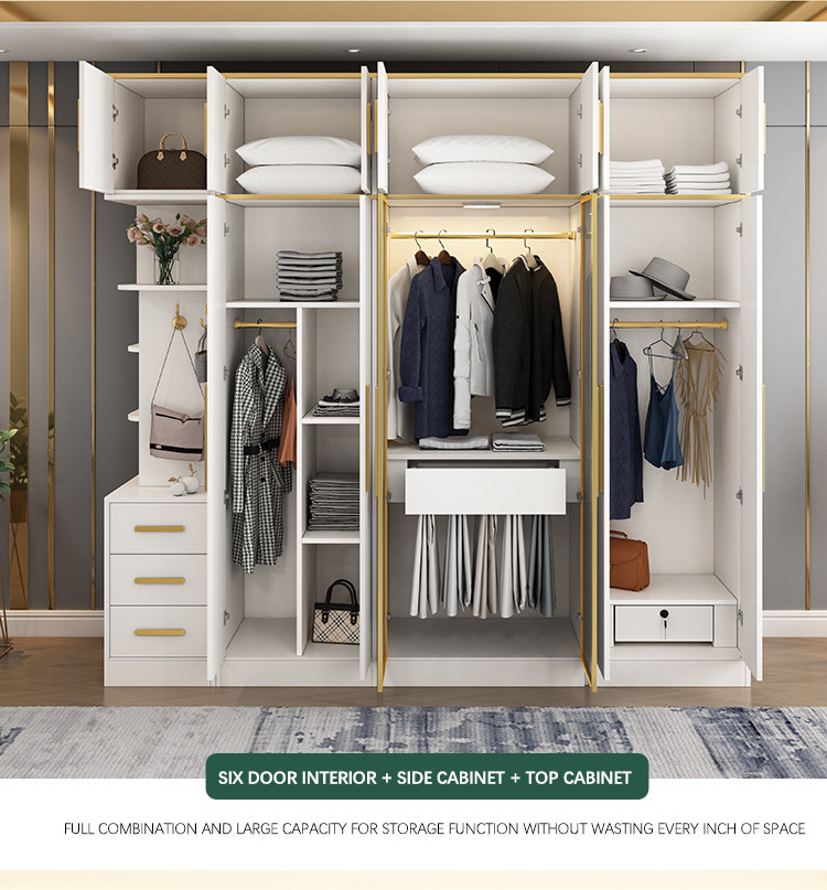 Home Modern Bedroom Furniture MDF Panel Freestanding Wardrobe Cabinet