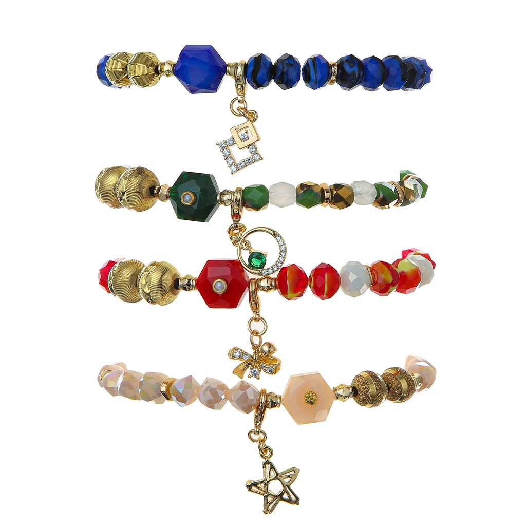 Chritmas Sparkle Star Charms Alloy Paster Stretchy Handmade Beads Bracelets