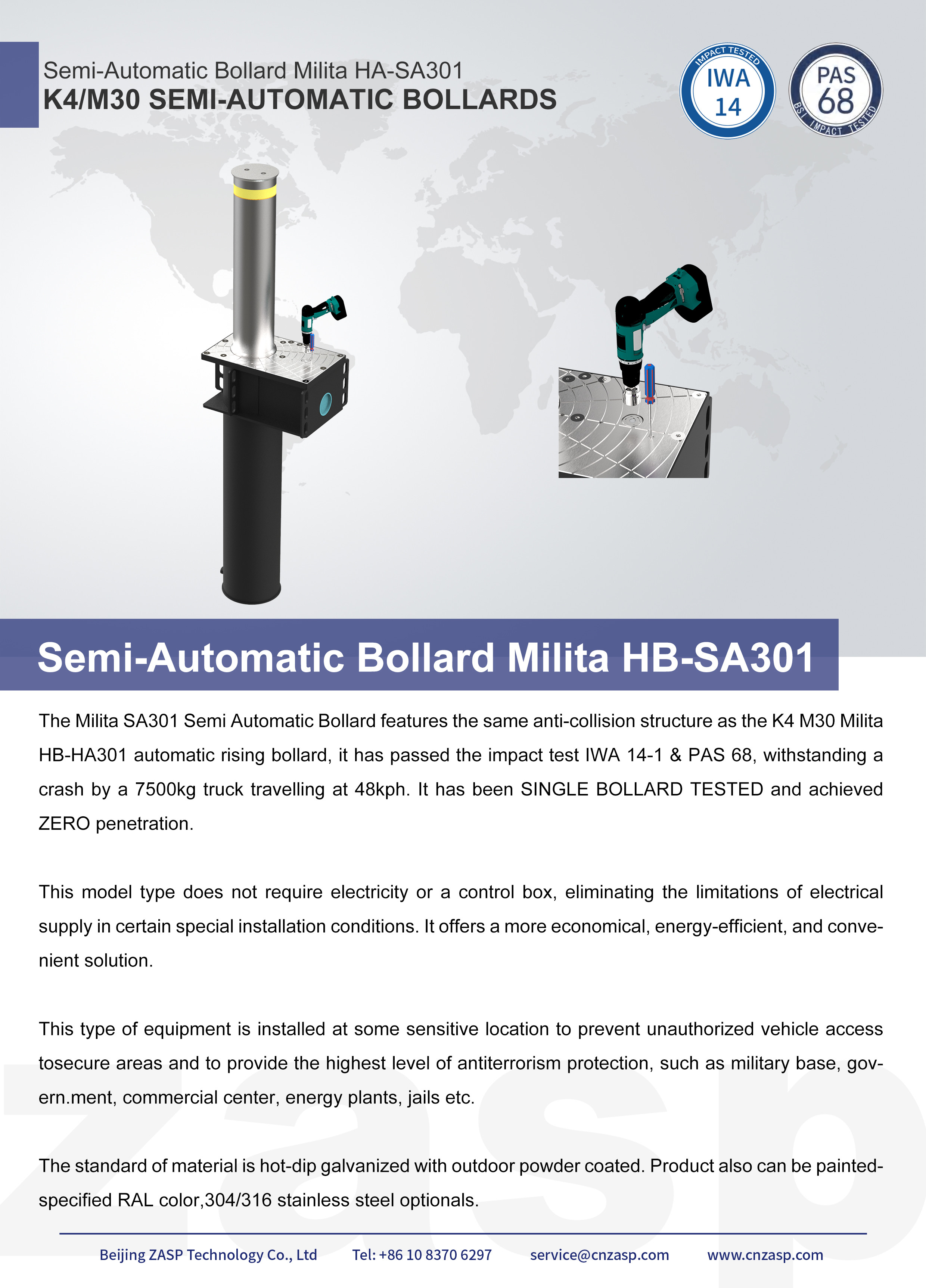 K4 M30 Stainless Steel Retractable Bollards Vehicle Security Bollards