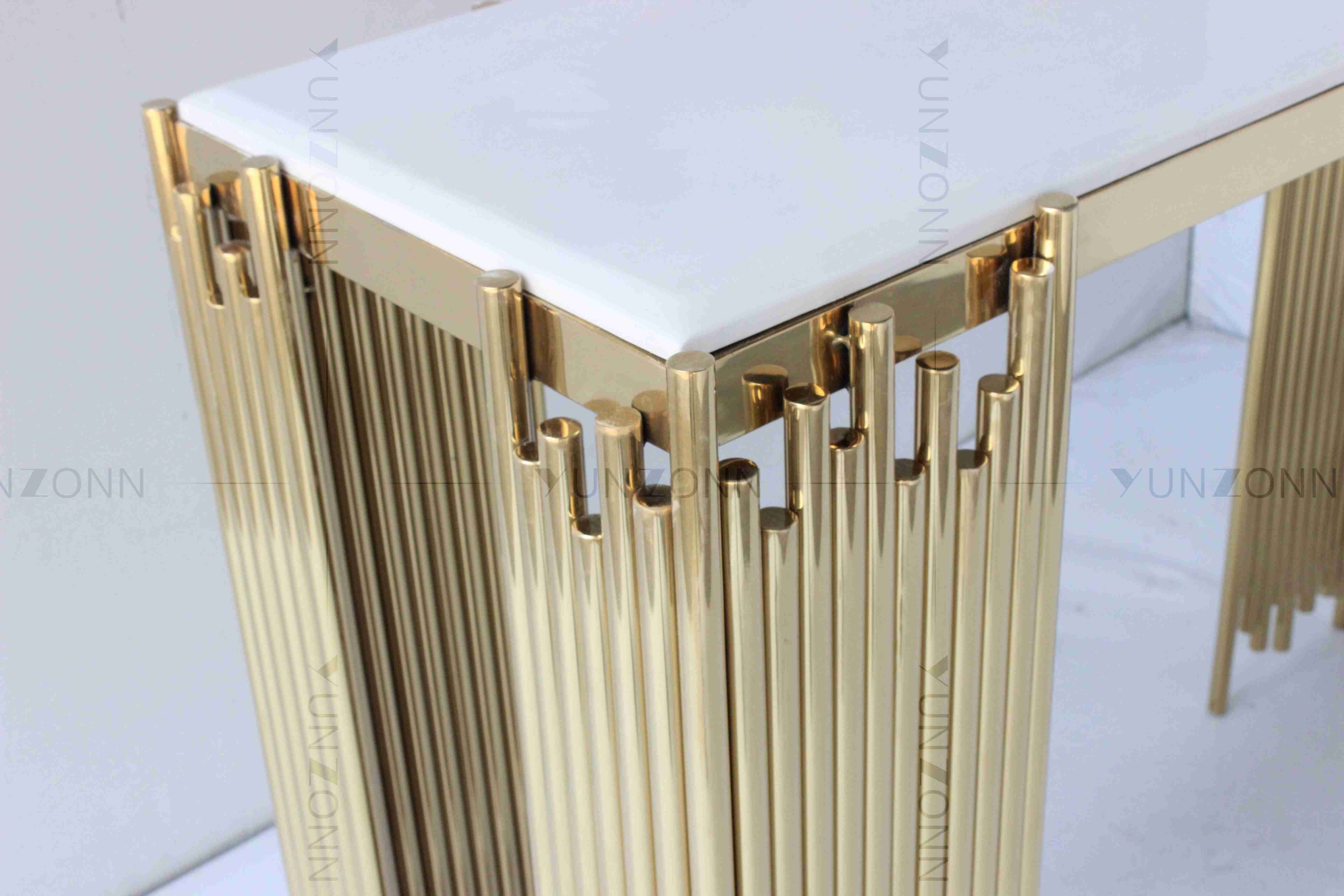 Tubular Modern White And Gold Console Table Wall Cabinet Shelf Luxury Furniture