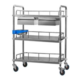 China Three Layers Medical Instrument Surgical Trolley Stainless Steel With Drawers wholesale