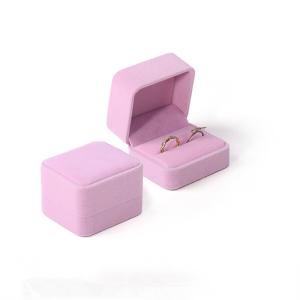 China Wholesale Customised Luxury Jewelry Double Ring Box Personalized Custom logo Velvet pink Jewellery Engagement Ring Packaging Box wholesale