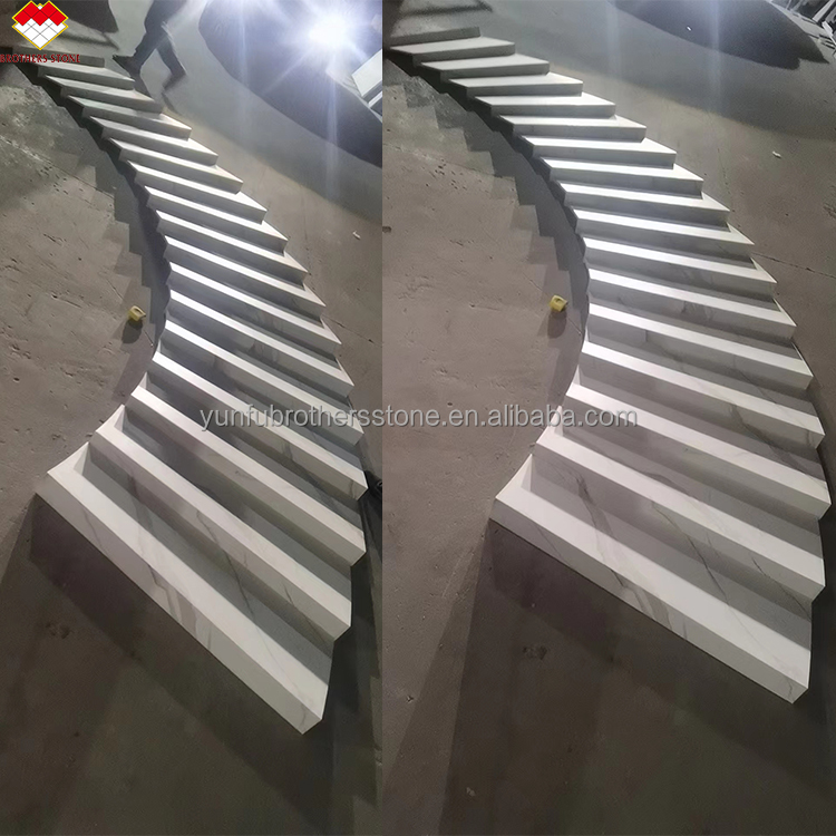 High Polished Modern Design Calacatta White Marble Stairs and Steps for Indoor Villa