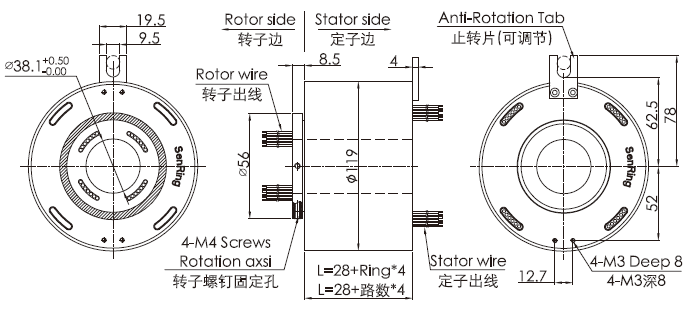 bh38119 series BH38119 series Industrial Customized Slip Ring slip ring Drawing 
