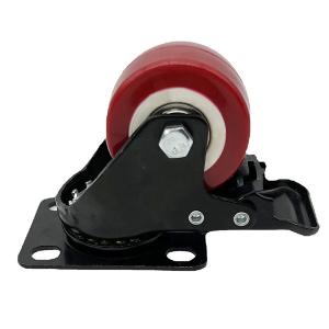 China Polyurethane Tread Red Light Duty Caster Wheels with brake Double Bearing 40MM wholesale