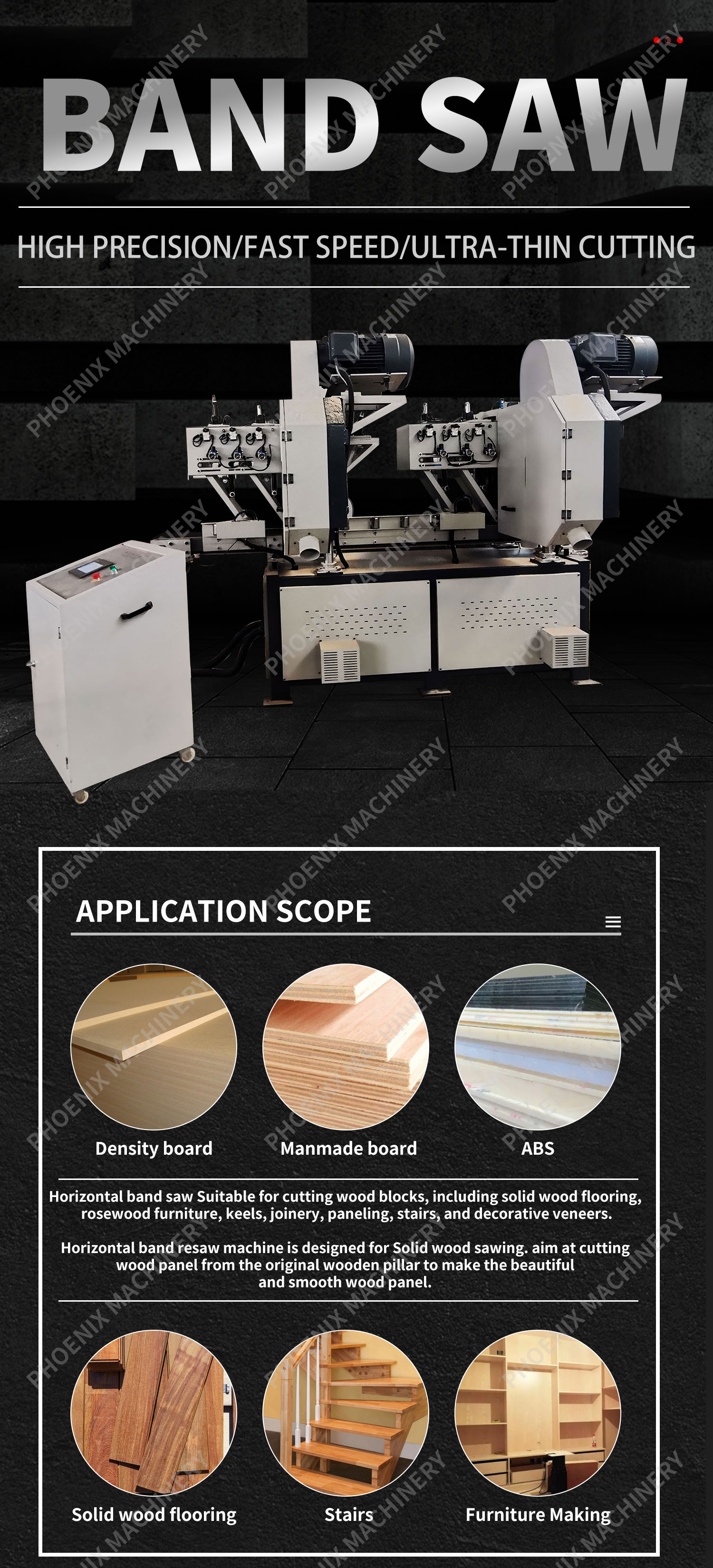 MJ400 Automatic Horizontal Band Saw Mill for Square Wood Cutting 380mm Conveyor Belt Width