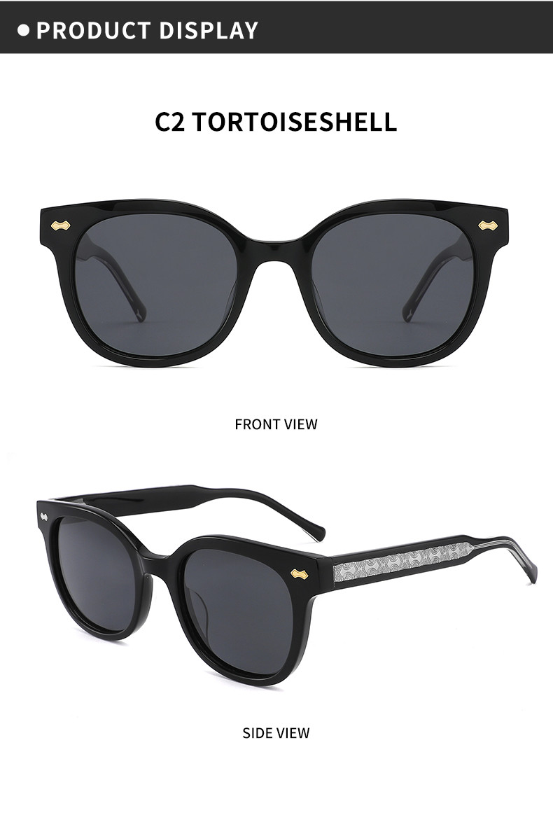 Chic Round Acetate Sunglasses Interchangeable Lenses UV Hand Crafted Eyewear
