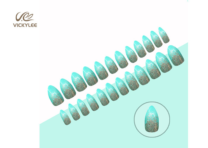Green Stiletto Ombre Glitter DIY Fake Nails Handmade Crystal Stone