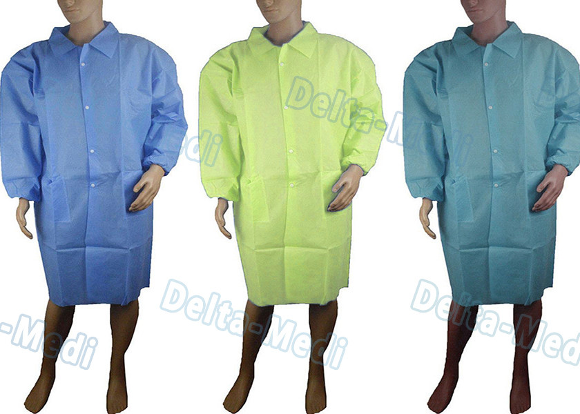 SMS Blue Disposable Visitor Coats , Anti Static Disposable Lab Gown With Knit Collar / Turn Down Collar