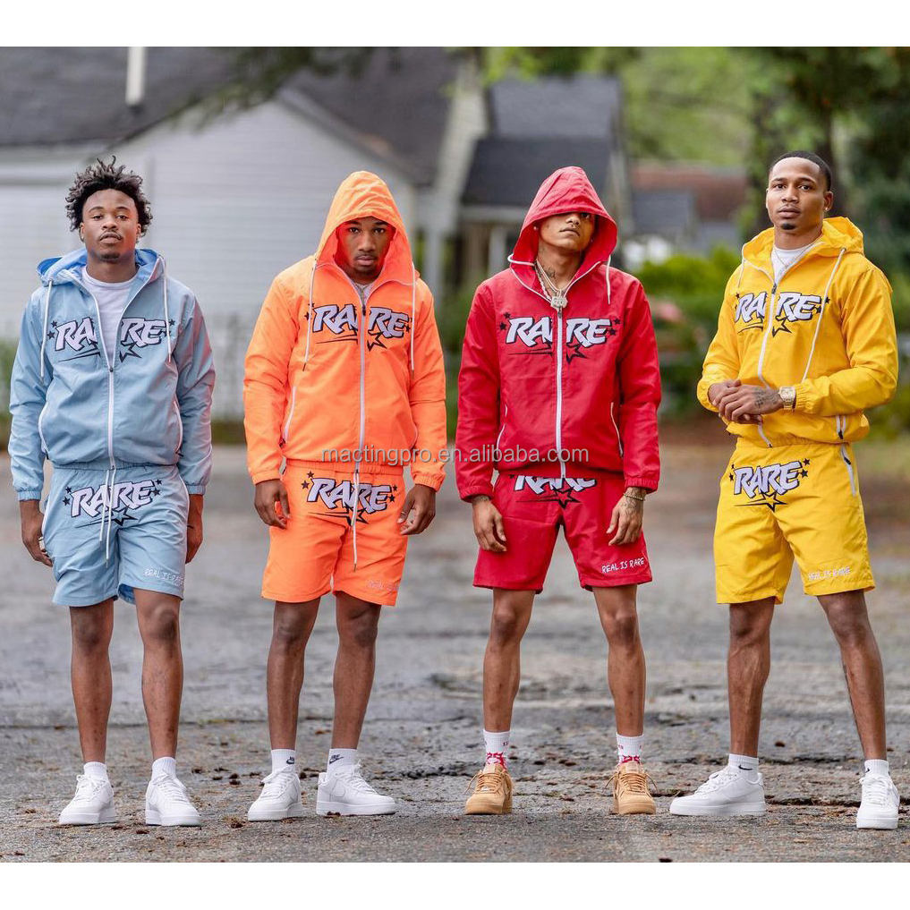 Summer Casual Men's Reflective Tracksuit Sets with Custom Logo Print Hoodie and Shorts