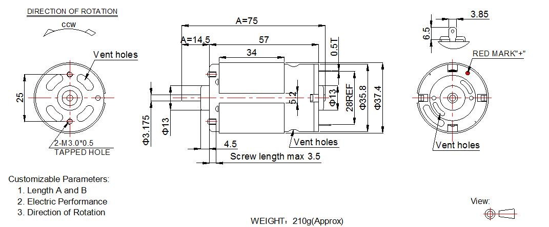 High torque high speed 12 volt mini dc motor for model car / carbon brush dc motor 6v 12v 24v