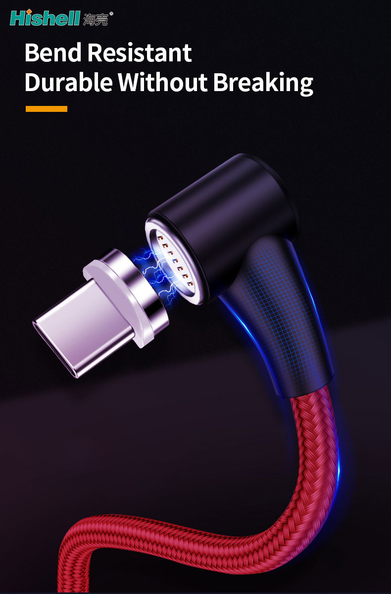 Antiwear LED USB Magnetic Charging Cable Nylon Braided For Smartphone