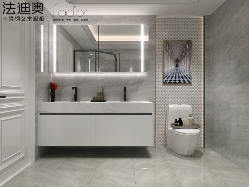 Stylish Modern Minimalist Wall-Mounted Vanity Cabinet Durable Stainless Steel Moisture Resistance