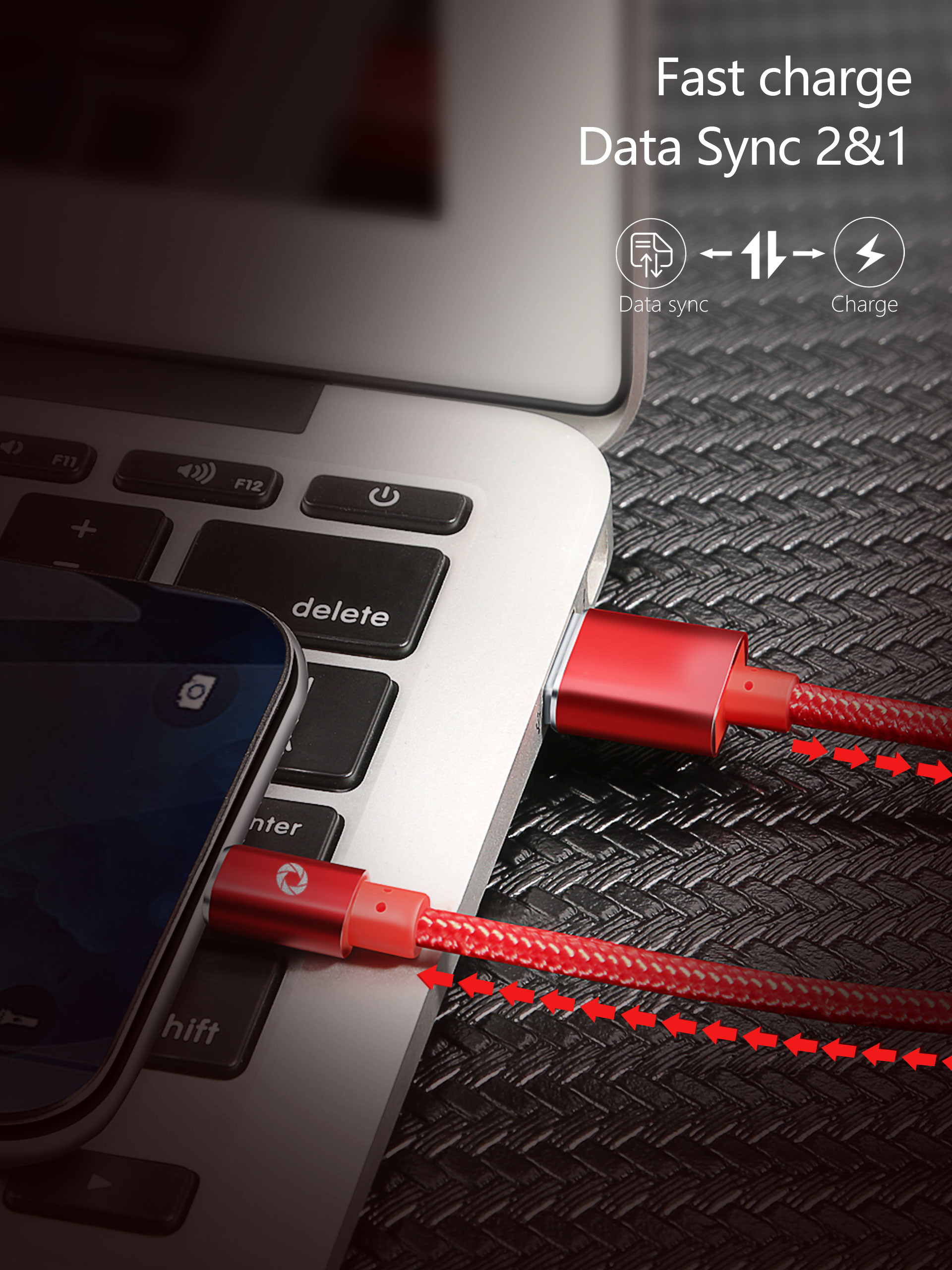 480Mbps Nylon 3A Usb C To Usb Cable 3FT Red Color PS5 Data Support