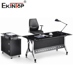 China Contemporary Black Glass Desk Metal Legs With Drawer Office Furniture wholesale
