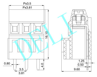 300V/130V PCB Connector , Screw Terminal Block Pitch 3.5mm 3.81mm DL128H-XX-3.5/3.81