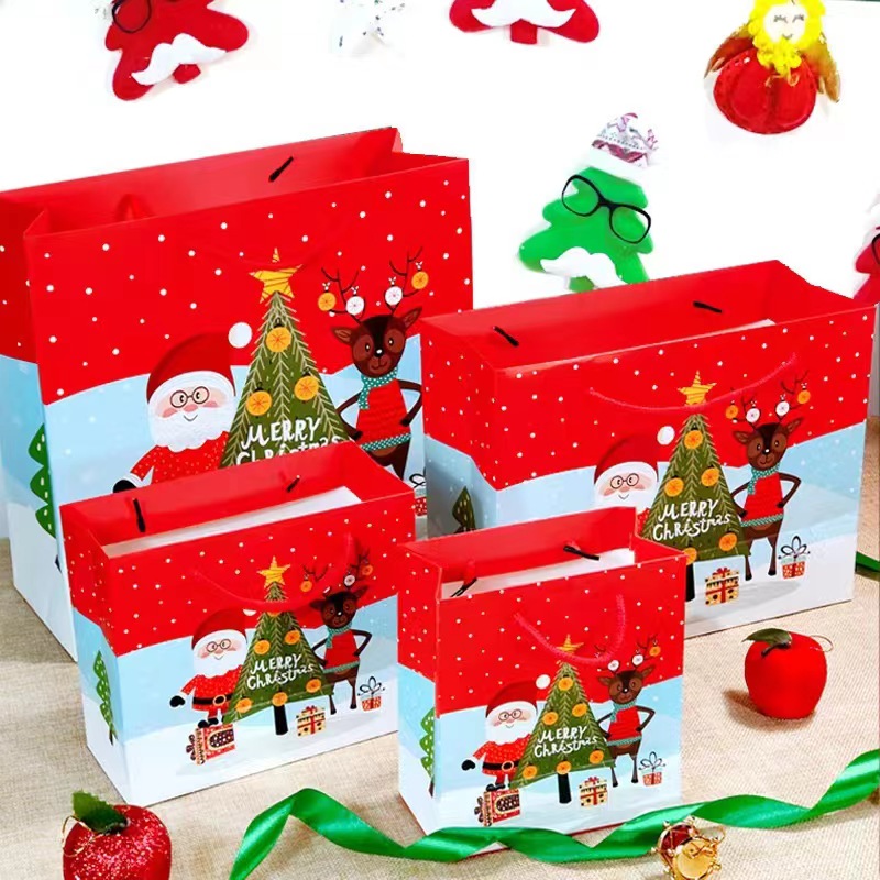 Food Grade Paper Kraft Christmas Gift Bags 230gsm 250gsm Ribbon Handle