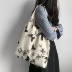 EMBROIDERY BLACK BUTTERFLY CANVAS BAG LACE FAIRY LEISURE TRAVEL FEMALE BAG ART