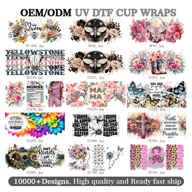 Custom UV DTF Cup Wraps Transfer Printing Crystal Transfer Sticker UV DTF Sticker Cup Wraps Transfers For 16oz