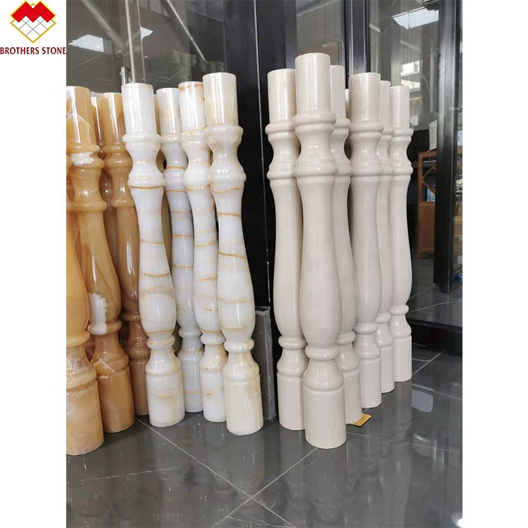 Customized Hotel or Villa White Marble Alabaster Stair Baluster Modern Design Style