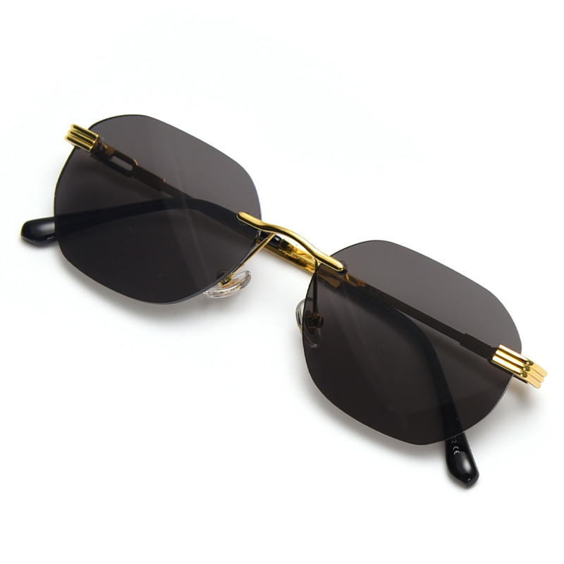Rectangle Retro Woman Metal Frame UV400 Square Rimless Sunglasses