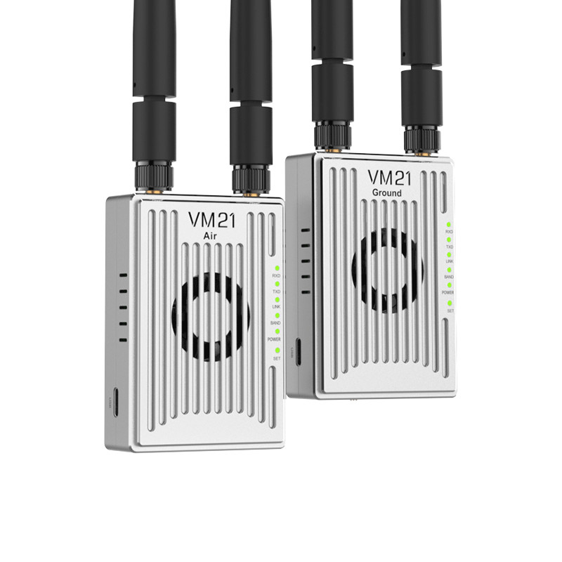 VM21 Video&Data&RC link supports three frequency bands and can transmit 10km Ground-to-Air with Mesh networking.