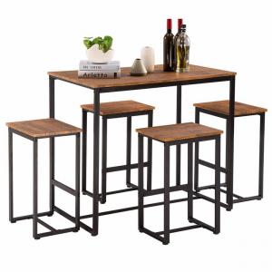 China Customized 5pc Pine Dinning Table And Chair Set Glossy Finish wholesale