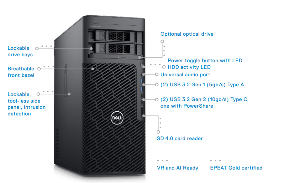 16G DDR5 4800MHz Processor Dell Precision T5860 W3-2423/256G/T400/750W Tower Workstation