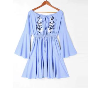 China Blue Off Shoulder Mexican Embroidery Beach Casual Dress Women wholesale
