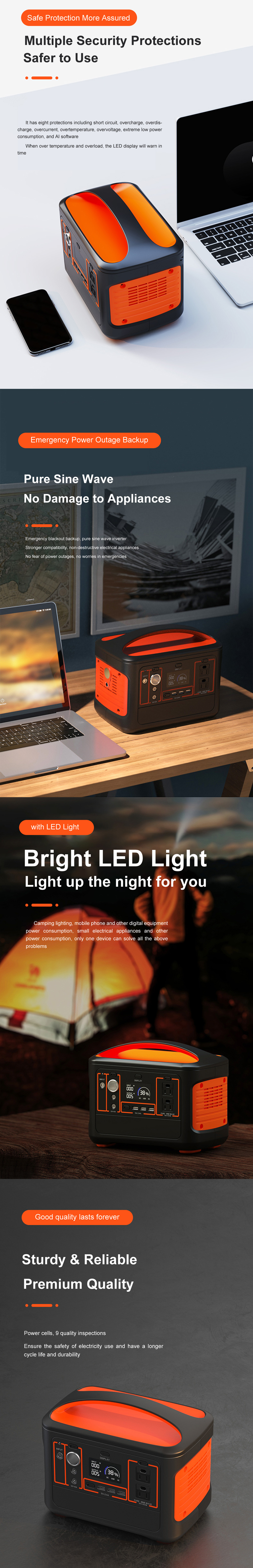 solar energy input usb type c dc ac output 600w portable power station 568wh