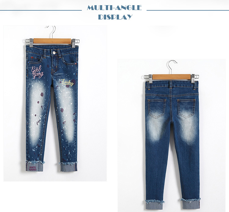 Slim Fit Kids Denim Clothes Children Jeans Pant Color Print Embroidered