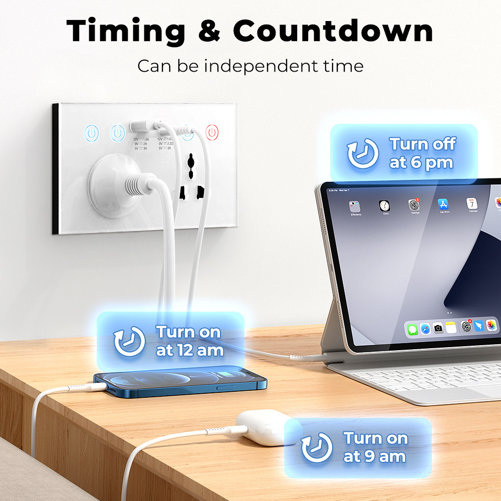 Tuya Smart Wall Socket voice control WIFI Alexa Power Monitor Home Automation US EU UK Plug USB Type-C socket 10A
