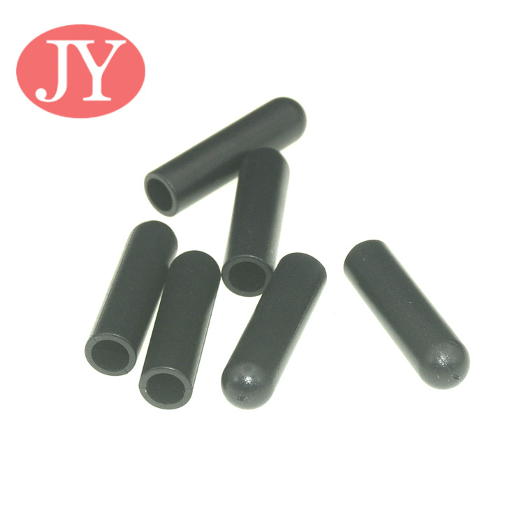 Jiayang aglet Debossed logo matte black color tube shape ABS plastic tipping plastic aglets