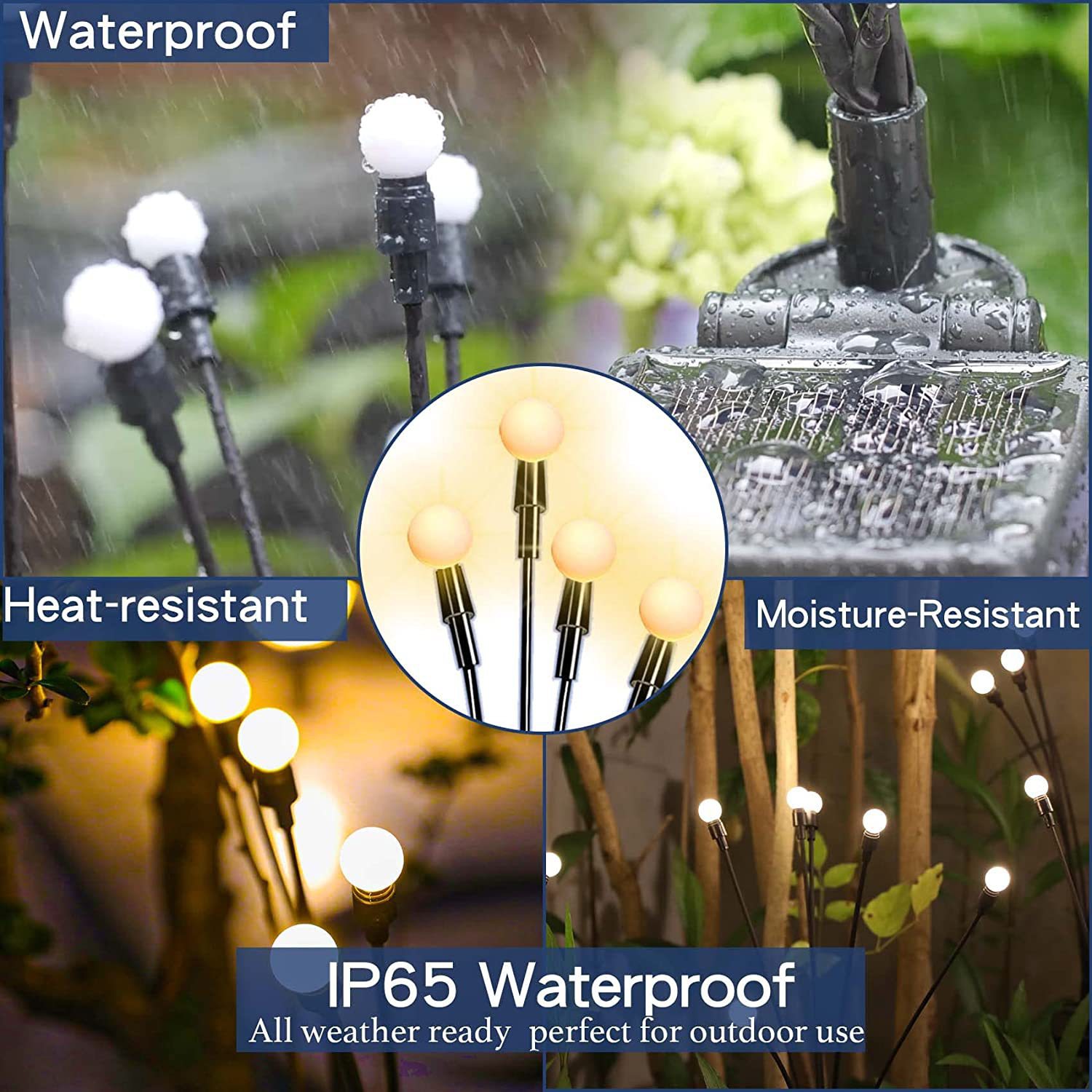 Led Solar Powered Wind-Powered Swaying Firefly Lamp Garden Outdoor Rgb Firework Light