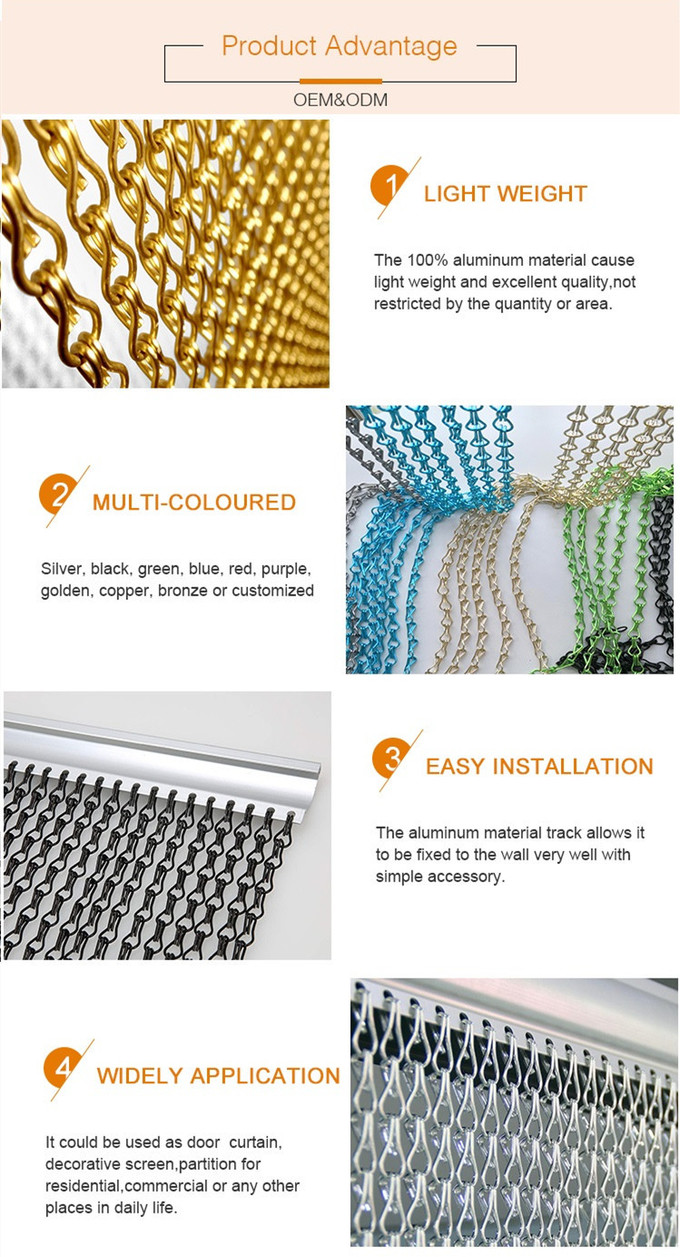 2.0x12x24mm Aluminum Alloy Chain Link Fly Curtain Black Color For Windows Or Doors